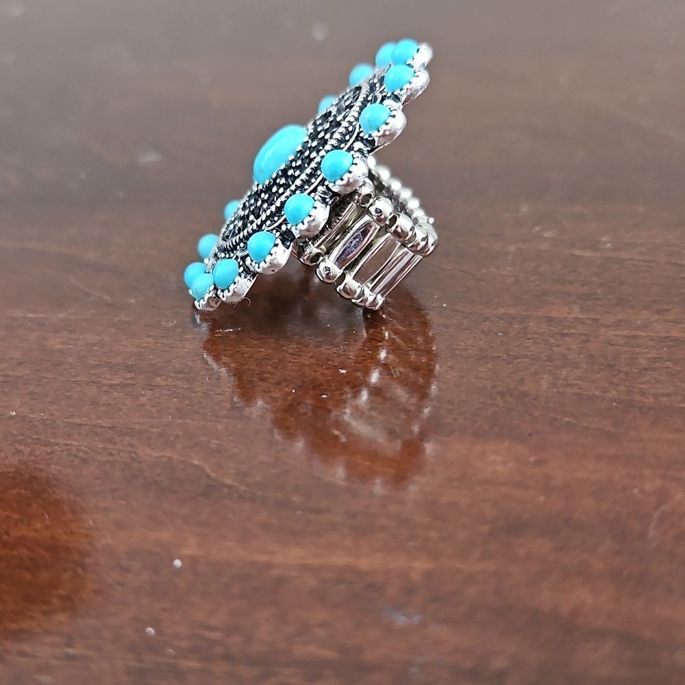 Turquoise And Silver Statement Ring - image 5